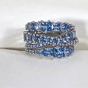 SWAROVSKI Twist Wrap Ring Blue Crystals Rhodium Plated Sz 6/6.5 #5582809